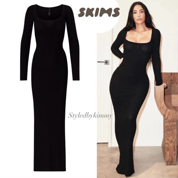 SKIMS Dresses & Skirts - SKIMS SOFT LOUNGE LONG SLEEVE DRESS BLACK Onyx Large Petite NWT NEW
